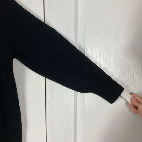 Nwot VINCE Sweater M Black Cashmere Wool Ribbed-Neck-Cuff-Hem Long-Sleeve - Picture 5 of 11